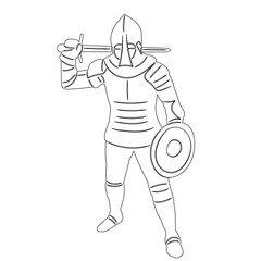 sketch knight with sword and shield on white background, vector