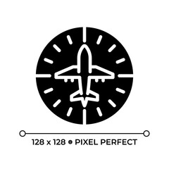 Heading indicator black glyph icon. Aviation instrument used for navigation. Maintain direction during flight. Silhouette symbol on white space. Solid pictogram. Vector isolated illustration