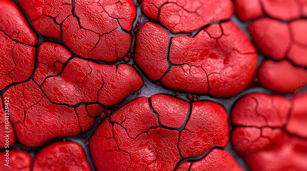Poster exploring the intricate texture and rich color of cracked red surfaces a close-up examination in vis
