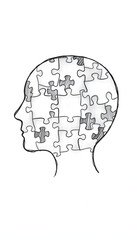 puzzles in head shape drawn by hand isolated with white highlights, png