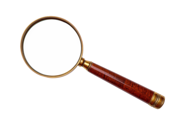 High-Quality PNG of Old antique mahogany and gold magnifying glass isolated cutout on transparent Isolated on White Background – High Resolution