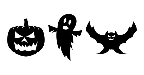 Halloween vector set. pumpkin ghost, ghost, bat.