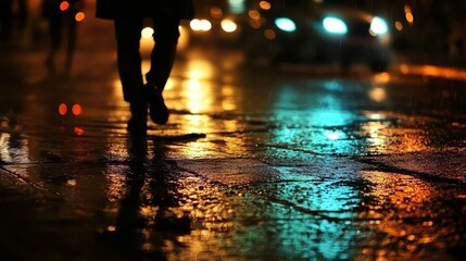Night Walk on Wet Streets