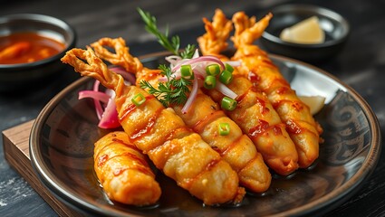 Deep fried Shrimps Tempura,traditional japanese food served with a dipping sauce