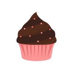 Sweet chocolate cup cake, vector illustration of chocolate cake on a white background.