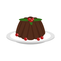 Fresh sweet chocolate pudding, vector illustration of chocolate pudding on a white background.