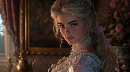 Elegant Knight and Beautiful Girl in Rococo Setting