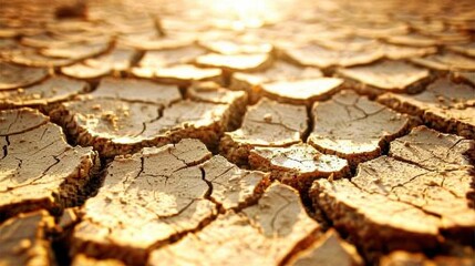 Fototapeta premium Cracked Desert Soil with Deep Fissures in Dry Landscape