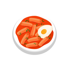 Illustration of Tteokbokki, typical Korean food, chewy rice cake cooked with sweet and spicy sauce.