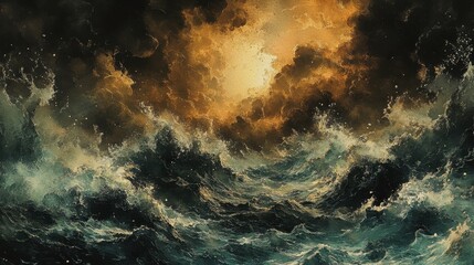 Dramatic Seascape with Stormy Skies and Turbulent Waves