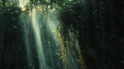 Fototapeta premium Dense Jungle with Light Filtering Through the Trees