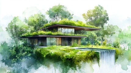 Fototapeta premium Modern Eco-Friendly Home Surrounded by Nature