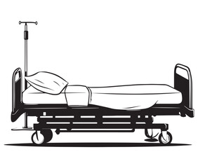 Hospital bed silhouette vector illustration. Hospital bed icon. Medical clinic outline hospital bed