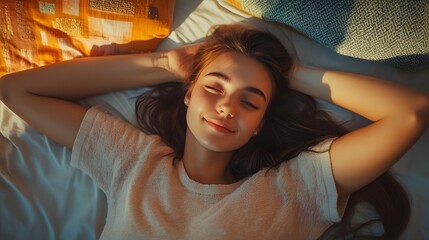 Fototapeta premium Beautiful young woman resting at home. 