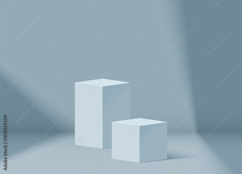 Poster blue background for product presentation with shadows and light. empty rectangular podium.