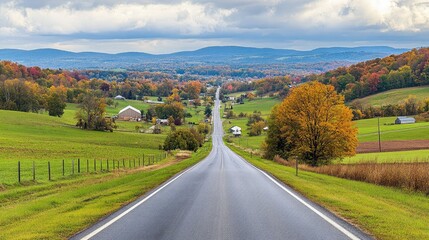 Obraz premium Scenic Country Road with Autumn Landscape