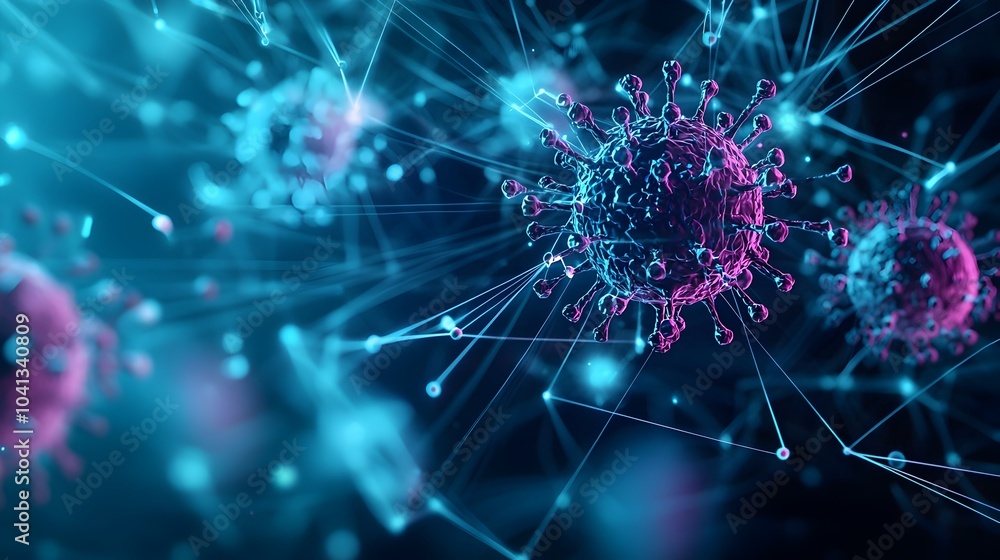 Poster digital representation of virus spreading through connected devices network