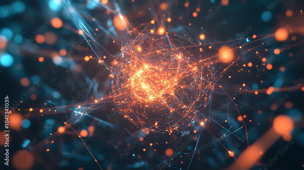 Aufkleber quantum mechanics and particles in abstract high-tech science background design