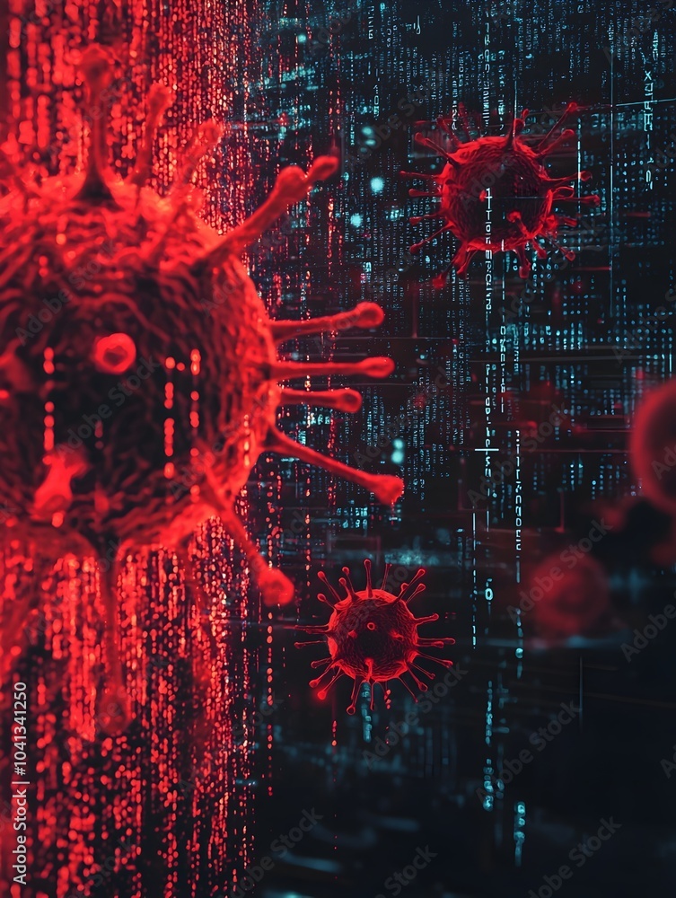 Aufkleber spreading digital virus code symbolizing cyber threat and computer worm outbreak
