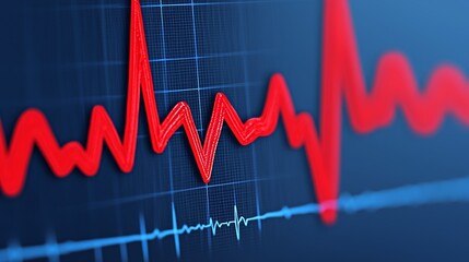Red Heartbeat EKG Line Graph on Blue Background