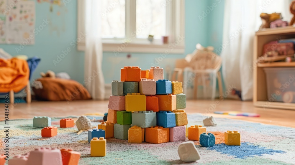 Poster colorful building blocks in a playroom setting