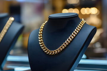 Gold Chain Necklace with black display stand 
