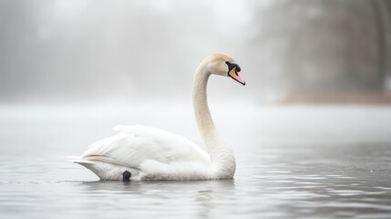 Elegant Swan in Misty Water