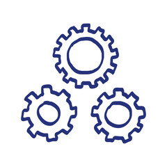 Gear sketch. Hand drawn vector illustration. Blue pen or marker drawing. Primitive kids picture