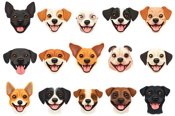 Fototapeta premium Collection of cartoon style dog faces isolated on white background