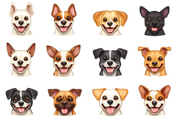 Fototapeta premium Collection of cartoon style dog faces isolated on white background