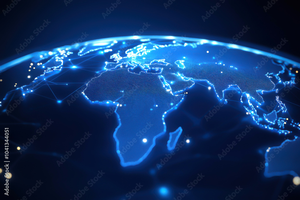Aufkleber futuristic digital globe with glowing connections and network patterns.