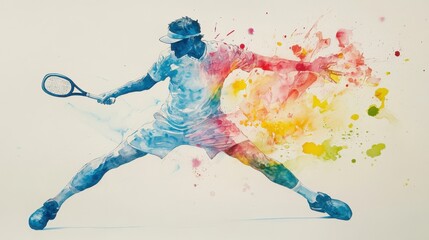 Colorful Watercolor Padel Player in Action