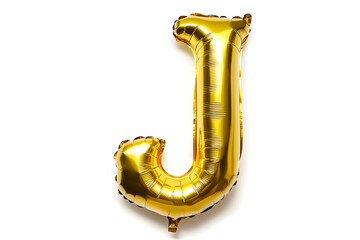 Foil golden balloon letter J isolated on white background