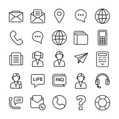 Customer Support and Communication Icon Set - Blue Outline Vector Design