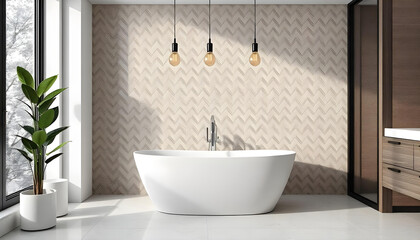 Fototapeta premium modern bathroom interior freestanding white bathtub