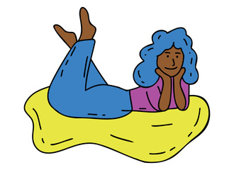 Minimalist Line Art: African American Woman Relaxing on Rug