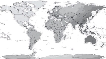 World Map: A grayscale map of the world showcasing every country, ideal for educational purposes, presentations, and global awareness.  