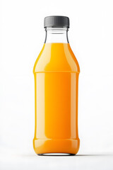 Glass bottle of fresh healthy orange juice mock up isolated on white background