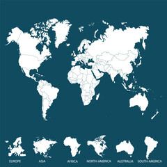 World map. Silhouette map. Continents