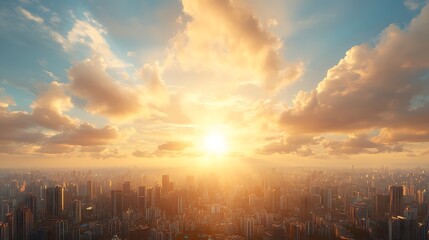 Breathtaking sunrise over a bustling cityscape a stunning display of nature and urban life at dawn