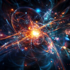 Obraz premium Quantum physics theory and equations on futuristic science background image