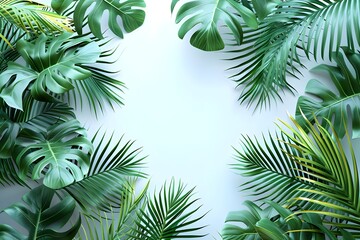 Obraz premium A frame made of tropical leaves on a white background