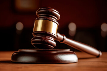 Wooden judge gavel on a desk. Justice and injustice, law.