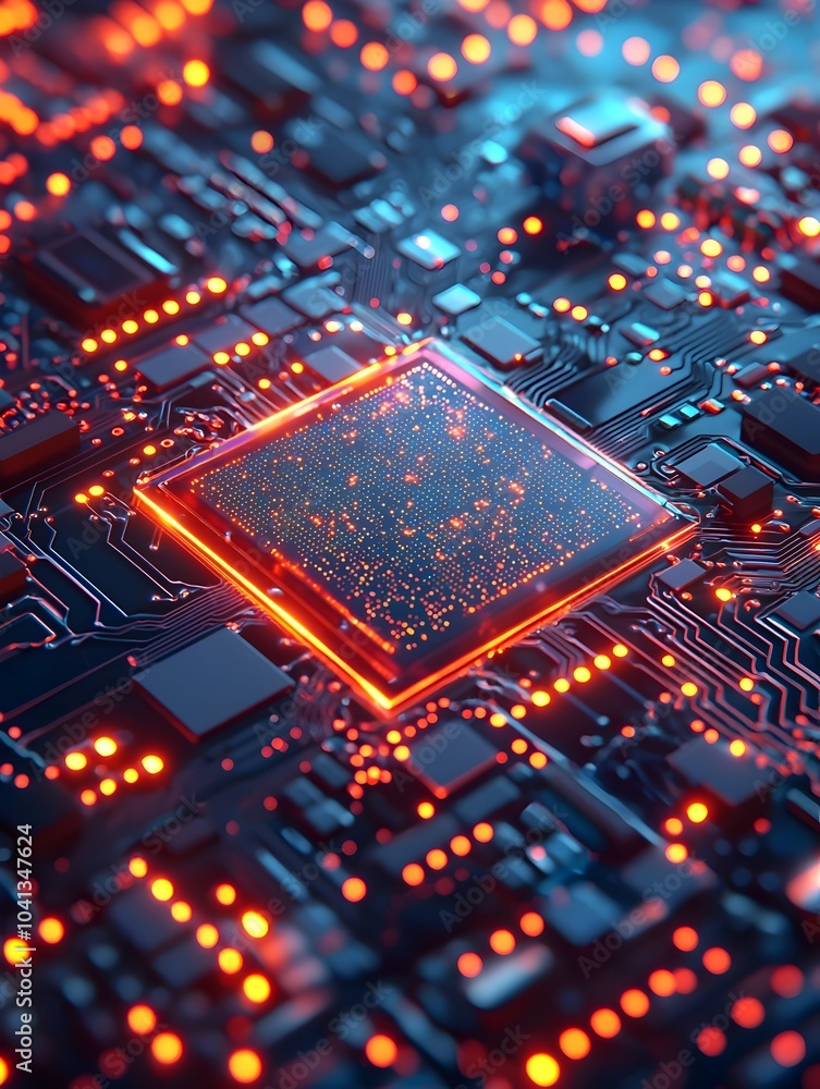 Poster vibrant microchip circuitry symbolizing advanced computing technology