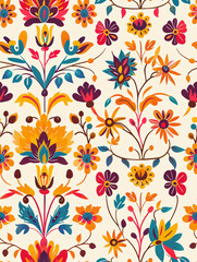 seamless pattern flower floral wallpaper fabric style decor elegant delicate petal folk art hand drawn vintage cottagecore rustic warm Symmetrical Motifs abstract Ornament retro color whimsical detail