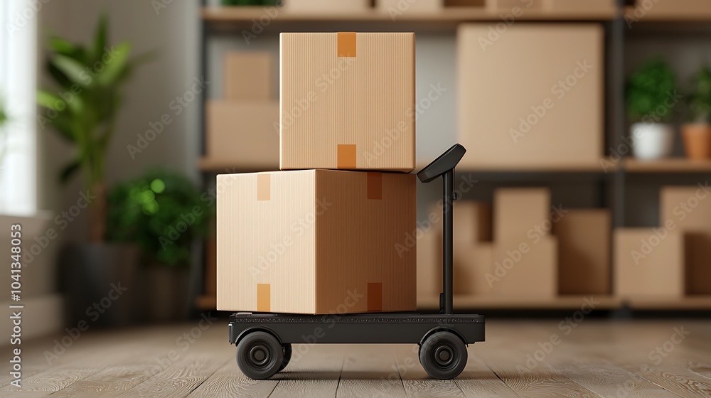 Aufkleber efficiently transporting packages the modern solution for moving goods with a cart and cardboard box
