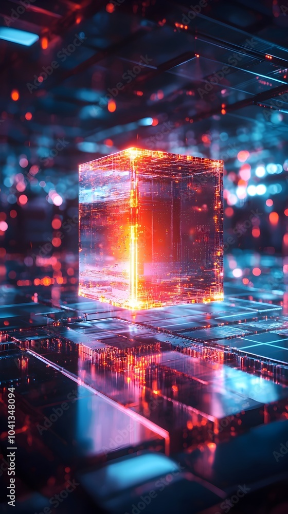 Poster futuristic quantum computer visualization representing cutting edge computing advancements
