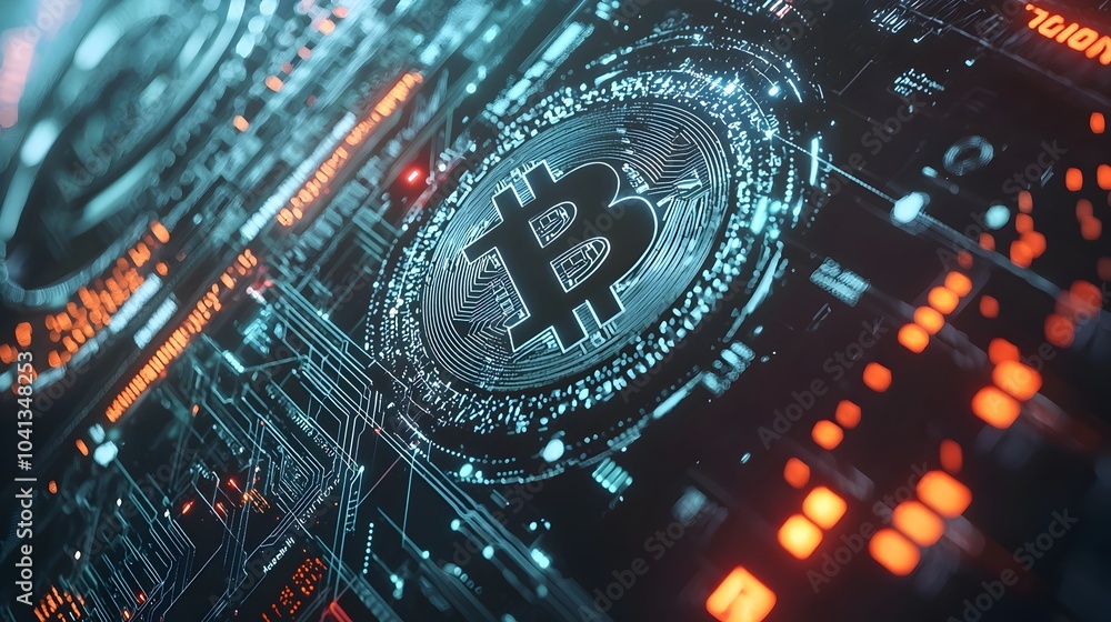 Poster cryptocurrency bitcoin blockchain representation of future finance and technology
