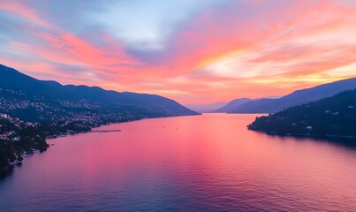 Fototapeta premium colorful pink and red colored evening sky, Generative AI