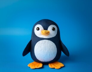 Obraz premium cute penguin doll with blue background